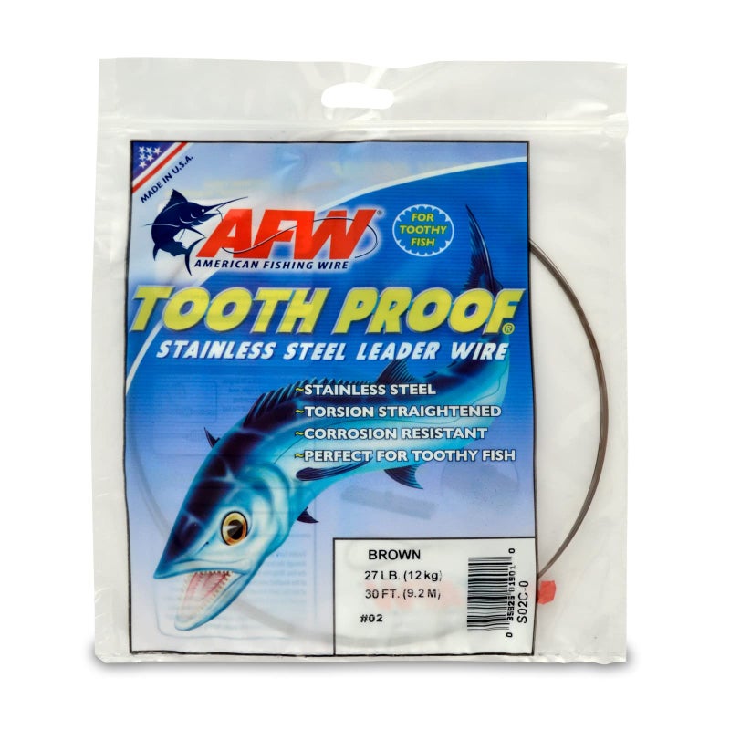 AFW #2 Tooth Proof Stainless Steel Single Strand Leader Wire, 27 lb Test, Camo 30 ft - Image 1